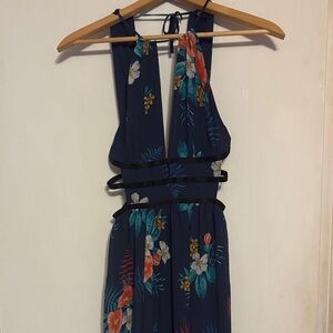 Express Navy Floral Backless Dress